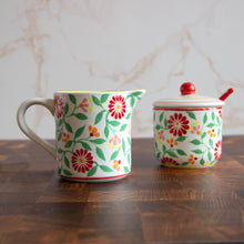 Load image into Gallery viewer, Red Flower Cream &amp; Sugar Set
