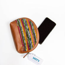 Load image into Gallery viewer, Leather &amp; Recycled Sari Pouch
